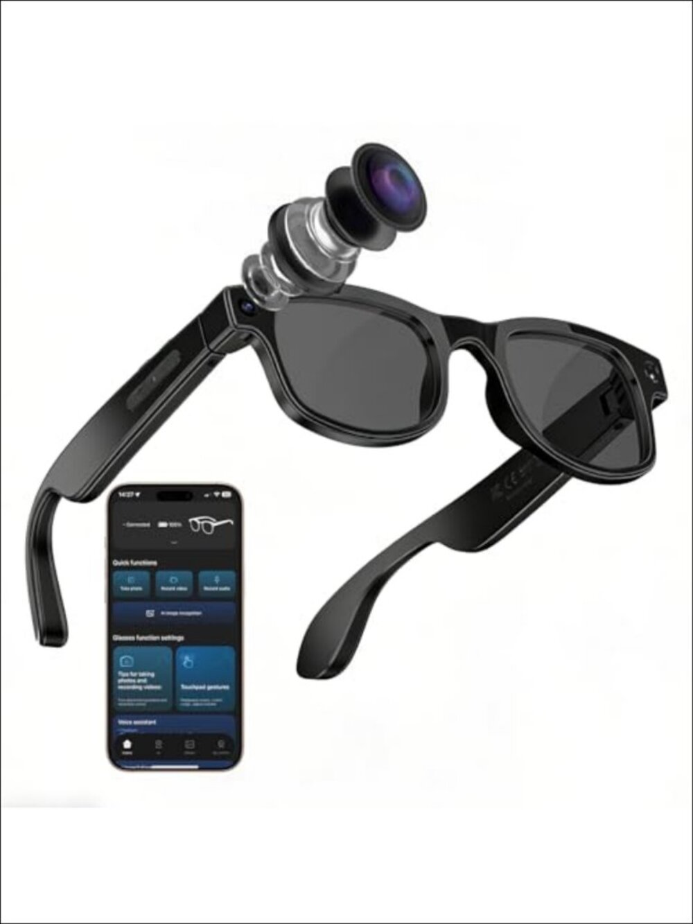 Smart Glasses with 8MP Camera AI Voice Assistant Bluetooth Music Call Recording